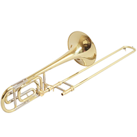 F/Bb Key Tenor Trombone BASS Range Gold Lacquer Brass Portable Instrument with 12.6mm Bore Size
