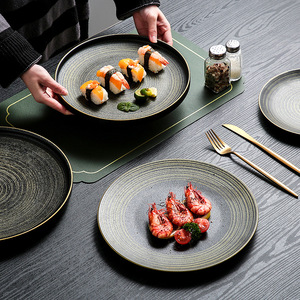 Vajilla de Lujo con Borde Dorado para Hoteles y Restaurantes, Platos de Cerámica de Gres Negro de Forma Irregular para Filetes, Postres y Tazones - Product Image 2