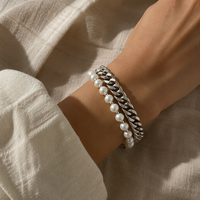 Bracelet unisexe réglable en acier inoxydable à double couche avec chaîne cubaine et perles de style classique Boli