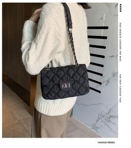 Cheapest Price Denim Shoulder Messenger <b>Bag</b> Fashion Texture Solid Color Women <b>Bag</b> Diamond Lattice Chain Women <b>Bag</b> - Product Image 1