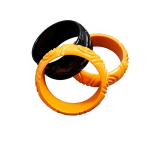 Meilleurs ensembles de bracelets vintage en résine acrylique, motifs végétaux mignons, jaune, violet, orange, noir, bracelets en résine faits à la main, bijoux unisexes - Product Image 2