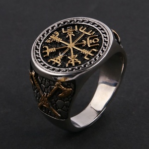 Wholesale Fashion <b>Ring</b> for <b>Men</b> Retro Nordic Viking Pattern Double Axe Personalized <b>Titanium</b> Steel for Engagement Anniversary - Product Image 2