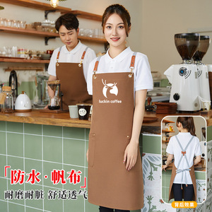 ผ้ากันเปื้อนกันน้ำแบบผ้าแคนวาส ขนาดเดียว พร้อมสายสะพายไหล่แบบไขว้และกระเป๋าข้าง สำหรับชุดทำงานบริการอาหาร - Product Image 2