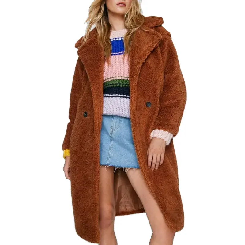 Wholesale Custom Fleece Teddy Long Wool Coat Jacket Winter Clothes for Women