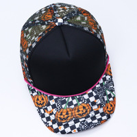 Topi Trucker Jaring Pola Campuran 5 Panel dengan Bagian Depan Busa, Topi Snapback, Topi Baseball Bermotif untuk Pria Wanita, Topi DIY Sublimasi Kustom