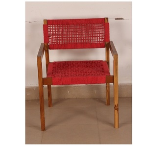 Handcrafted Woven Rope Chair with Solid Wood Frame Modern Indoor Outdoor <b>Seating</b> Furniture for Dining Room Living Room Patio - Product Image 3