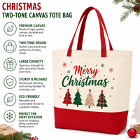 Sac de shopping personnalisé à grande capacité, sac fourre-tout en toile bicolore festif de Noël, réutilisable avec une longue poignée confortable