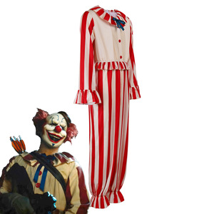 Cornfield Clown Cosplay Costume Red White Striped Jumpsuit Halloween Party Role Play Costume Adult Size - Product Image 3