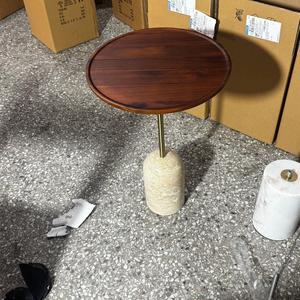<b>Round</b> Wood Coffee <b>Table</b> With Marble Base Modern Minimalist Living Room Decorative <b>Side</b> <b>Table</b> - Product Image 3