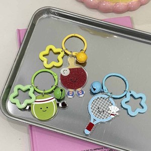 Cute Cartoon Keychain Acrylic Light Badminton Table Tennis Football <strong>Rugby</strong> Bell Pendant Tennis <strong>Gift</strong> with Headset Bag - Product Image 2