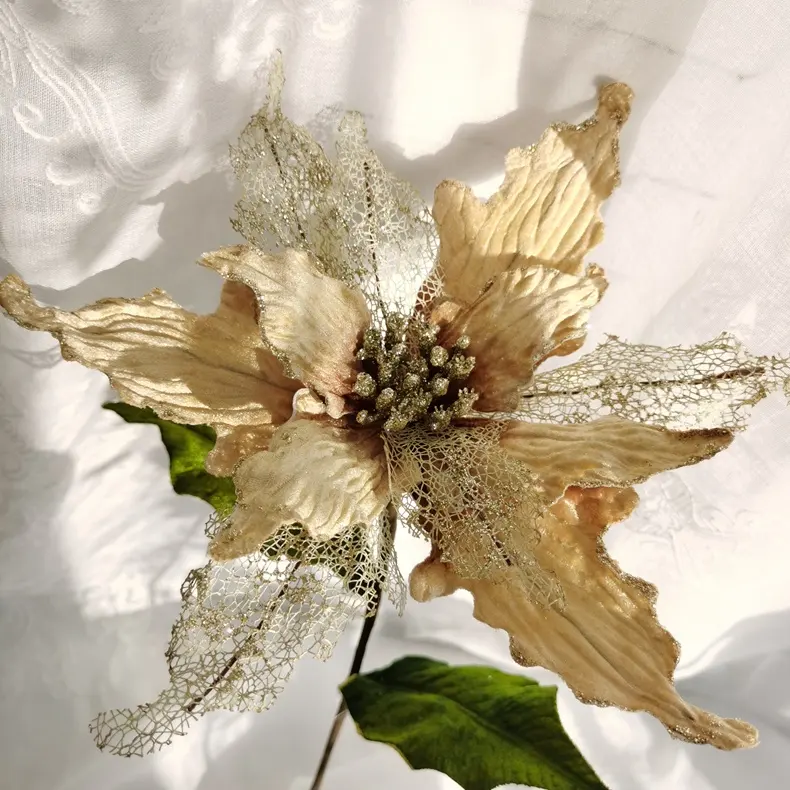 Glitter poinsettia fiori di Natale prodotto di Natale albero Di Natale decorazioni