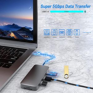 Chất lượng cao 8 trong 1 USB-C HUB <span class=keywords><strong>Adapter</strong></span> Type-C dữ liệu USB C Docking Station USB Hub đối với MacBook Air Dell Lenovo nhôm - Product Image 4