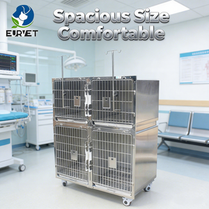 กรงสัตว์เลี้ยงสแตนเลส 4 ประตู ยี่ห้อ EUR VET สำหรับสุนัขในร่มและแมวพักอาศัย - Product Image 1