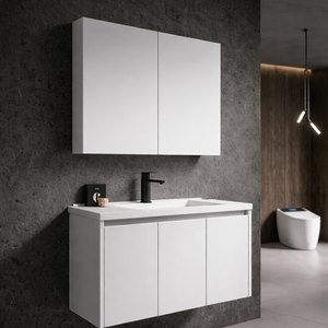 Minimalist floating <b>bathroom</b> <b>vanity</b> with mirror cabinet, wall-mounted floating sink unit, modern storage combination furniture - Product Image 2
