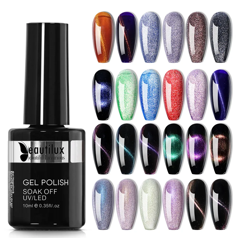 Beautilux Magnétique Couleur Art Conception UV LED Gel 9D Caméléon Cat Eye Glitter Rianbows Nail Gel Polish 10ml