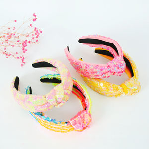 Diseñador de lentejuelas de lujo Color sólido brillo joyería de moda lentejuela escamas de pescado brillo mujeres anudadas diadema de pelo - Product Image 2