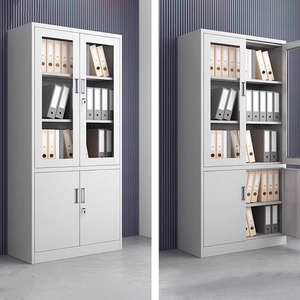 Armoire de classement latérale moderne <span class=keywords><strong>avec</strong></span> portes en verre, étagères réglables, acier, rangement de <span class=keywords><strong>bureau</strong></span> à domicile, organisation de classement pour les espaces restreints - Product Image 4