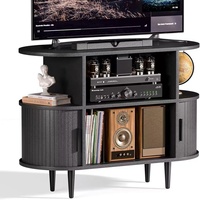 Meuble TV moderne en pierre avec rangement pour disques vinyles, éclairage LED rechargeable, grande capacité, console de salon, mobilier de maison, fabrication américaine