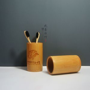 Bamboo Toothbrush Cup Set Round Eco Friendly Two Piece Bathroom Set - Product Image 4