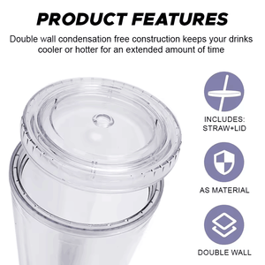 Botella de Agua Reutilizable de Doble Pared con Logotipo Personalizado, 12oz, 16oz, 22oz, Vaso de Plástico Transparente para Jugo y Hielo con Pajita y Tapa, para Promociones - Product Image 5