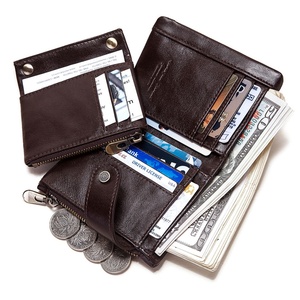 For Boshiho Men's Genuine Leather Bifold Chain <b>Wallet</b> Durable Vintage Crazy Horse Design Zipper Pocket <b>RFID</b> Blocking Short Open - Product Image 4