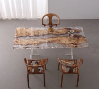 Ensemble de table à manger en bois massif sur mesure de luxe, design moderne en résine époxy océanique pour la cuisine ou le salon