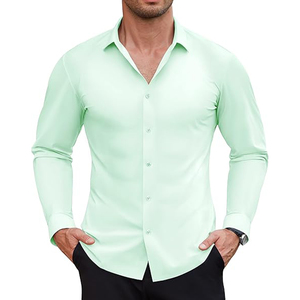 Produttore di colore puro <span class=keywords><strong>verde</strong></span> camicia da sposa colletto con bottone per gli uomini in popeline tessuto Anti-rughe primavera stagione formale - Product Image 1