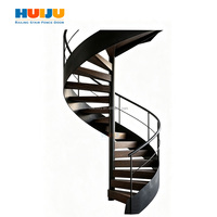 Escalier en spirale en acier noir thermolaqué, escalier rond préfabriqué pour l'extérieur, pour toit de villa et jardin, vente en gros