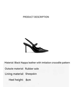 High Fashion <b>Black</b> Patent Leather Slingback <b>Pumps</b> Pointed-Toe Sparkling High-Heels with Breathable Rhinestone Buckles for Autumn - Product Image 3