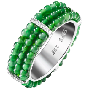 Authentic S925 <b>silver</b> <b>ring</b> <b>set</b> with natural A-grade jadeite emerald-shaped small pearls of icy quality - Product Image 5