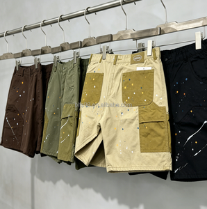 Pantalones Cortos Cargo de Algodón para Hombre, Cintura Media, Estampado de Puntos, Casuales, Tipo Bermuda, con Bolsillos, Tejido Transpirable, Cierre de Botón - Product Image 1