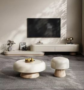 Meuble <span class=keywords><strong>TV</strong></span> <span class=keywords><strong>incurvé</strong></span> haut de gamme, crème, minimaliste, grand rangement, décor moderne - Product Image 4