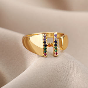 माइक्रो मोज़ेक जिक्रोन Minimalism अंग्रेजी प्रारंभिक पत्र अंगूठी आदमी गहने महिलाओं 18K सोना मढ़वाया युगल वादा के छल्ले - Product Image 5