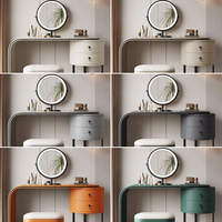 Coiffeuse moderne en bois de pin massif avec miroir éclairé Armoire de rangement cosmétique multifonction écologique pour chambre à coucher