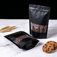 Pochette refermable noire mate avec fenêtre, résistante aux chocs, de qualité alimentaire, en plastique, pour le stockage de grains de café et de collations