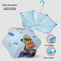 Parapluie Enfant Mignon à Dessin Animé avec Poignée Longue à Poulie, Coins Arrondis, Double Usage Soleil & Pluie, en Fibre de Sécurité