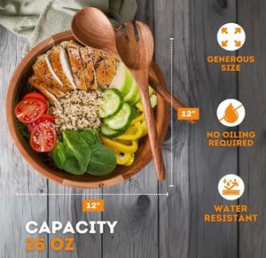 Bol à salade en bois extra large, best-seller, ensemble de bols à mélanger en bois avec ustensiles de service pour la cuisine à domicile - Product Image 4