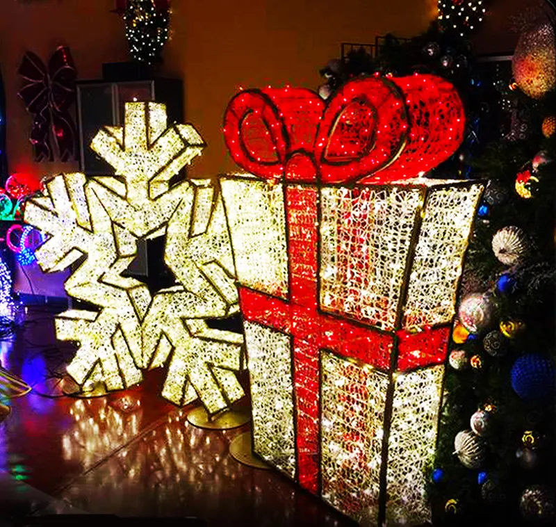 Decorazione del paesaggio display commerciale decorativo regalo gigante grande strada all'aperto natale 3d led confezione regalo motivo illuminato