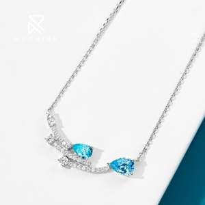 Collar de estrella fugaz de diamante de color piedra preciosa azul Rochime, joyería de circón chapada en rodio de Plata de Ley 925 para mujer - Product Image 2