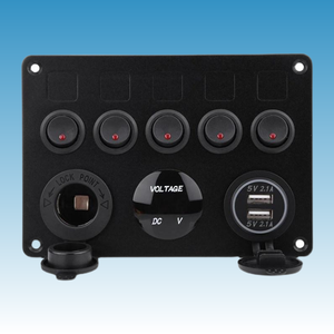 แผงสวิตช์เรือกันน้ำ Yuhe YH-DH5-QD พร้อมโวลต์มิเตอร์ดิจิตอล LED 5 ช่อง  พอร์ต USB คู่ 2.4A ช่องเสียบไฟ 12V สวิตช์แบบตาแมว - Product Image 5