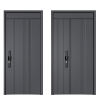 Porte de sécurité moderne minimaliste en alliage d'aluminium de qualité supérieure avec serrure numérique intelligente avancée à ouverture battante pour entrée de villa de luxe