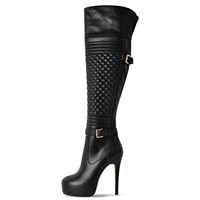 Bottines en similicuir pour femmes, à talon aiguille, plateforme, décorées de boucles, à hauteur de cuisse