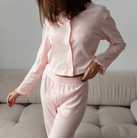 Ensemble de pyjama deux pièces en modal de bambou avec logo personnalisé, vêtements de nuit à volants, vente en gros, pour femmes