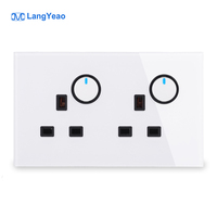 Prise murale multifonctionnelle LangYeao UK 146 avec lumière LED, courant nominal 13A, 2 prises AC, 146 touches, panneau en verre trempé