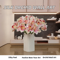 Bunga Anggrek Cymbidium Sutra Buatan Grosir SPR Warna Pink & Putih, Rangkaian Bunga untuk Dekorasi Pernikahan, Rumah, dan Dinding