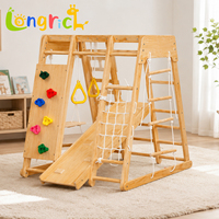 Structure de jeu d'intérieur 6-en-1 : Toboggan, Mur d'escalade, Balançoire, Style Montessori, en Bois Naturel, Jouet pour Tout-petits