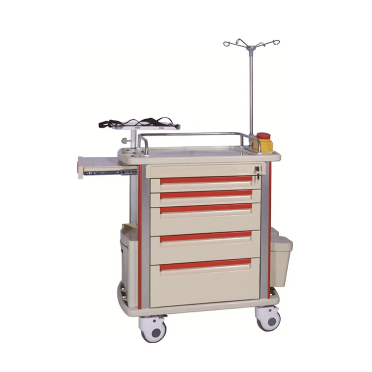 BT-EY001C Cheap hospital ABS plastic emergency Resuscitation trolley medical mobile crash cart with 5 drawers price
