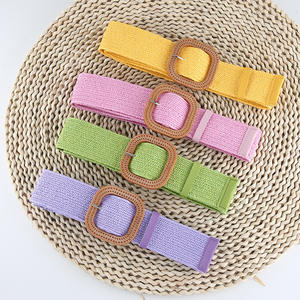 Cinturones de cintura elásticos tejidos de paja para mujer, cinturón de vestido ajustado trenzado bohemio de moda para mujer - Product Image 3