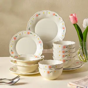 New Product European plates sets dinnerware white color flower ceramic salad rice bowl for Wedding Events Table Setting