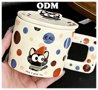 Mug en céramique mignon à motif de vagues et de points, avec couvercle, design créatif, passe au micro-ondes et au lave-vaisselle, tasse en porcelaine pour cadeaux et usage domestique